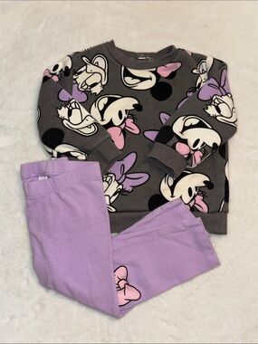 Disney Girls Gray Minnie Mouse Sweatshirt & Lavender Leggings Matching Set